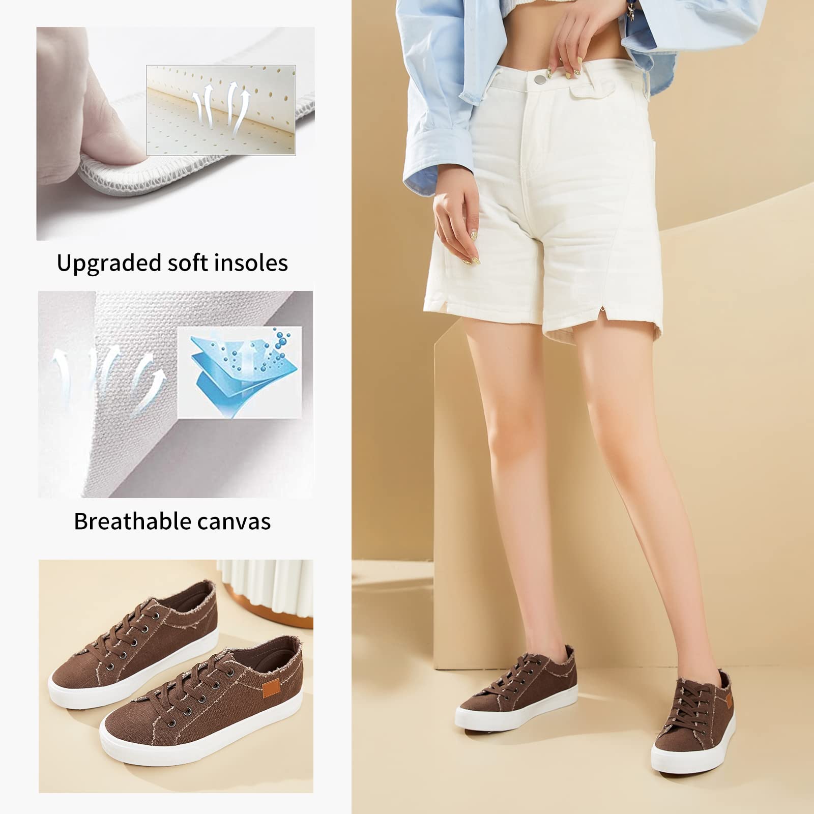 Women's Canvas Sneakers - Comfortable Lace-Up Low Top Casual Shoes for Everyday Wear | Perfect for Walking, Running Errands & Light Exercise