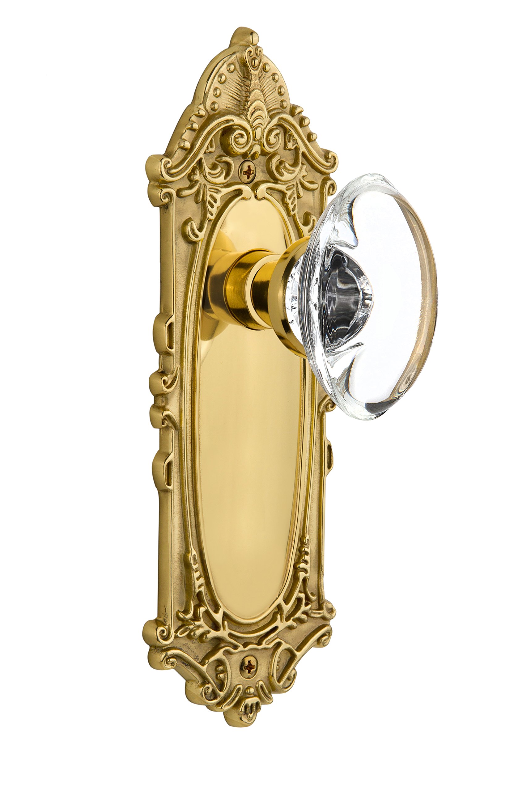 Nostalgic Warehouse Victorian Plate with Oval Clear Crystal Glass Knob - Single Dummy Door Handle in Polished Brass - Perfect for Vintage Home Decor & Cabinet Hardware Upgrade