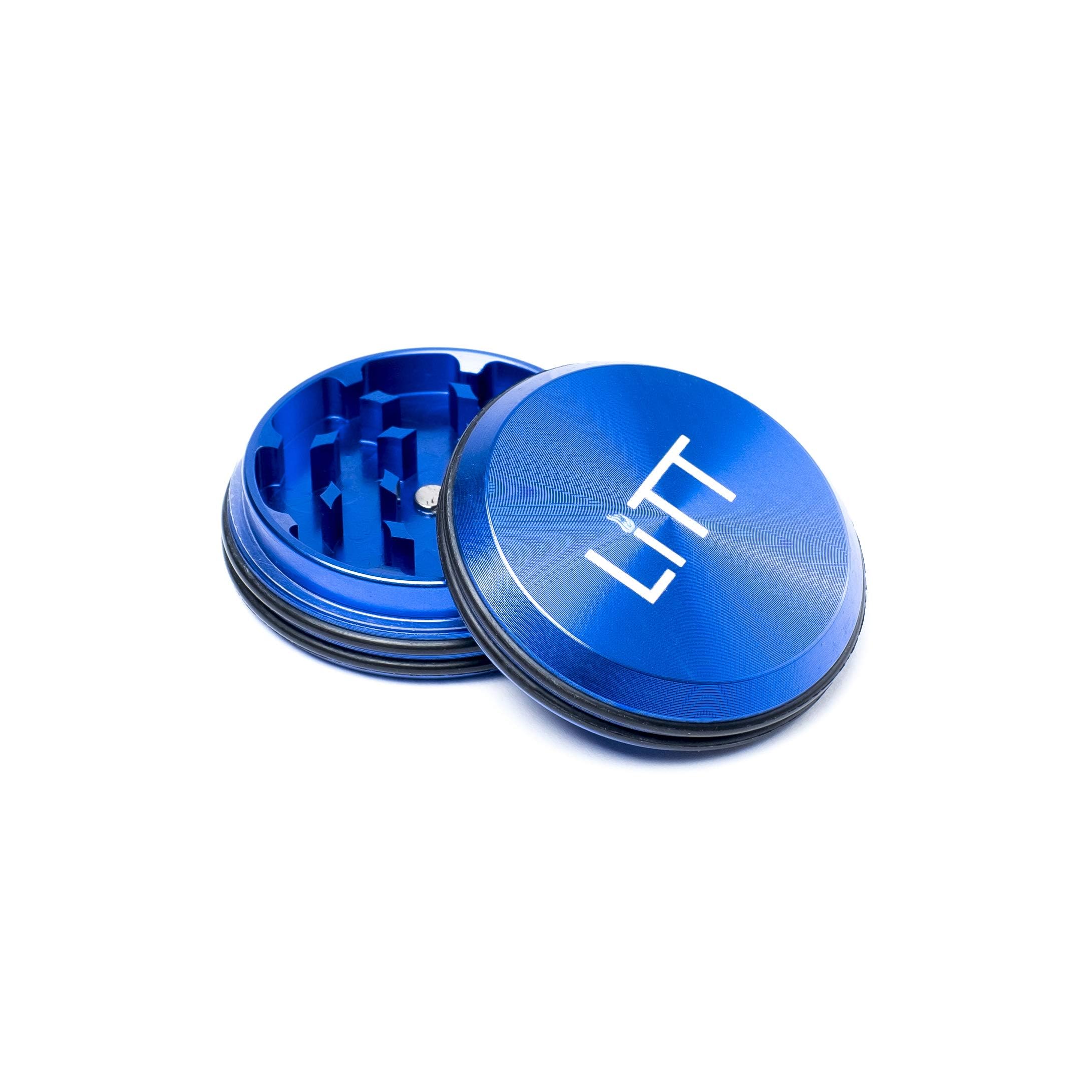 Premium LITT Herb Grinder - Compact Aluminum 2-Piece Grinder with Non-Slip Rubber Grip & Curved Cutting Teeth (Blue) - Perfect for Travel, Camping & Home Use