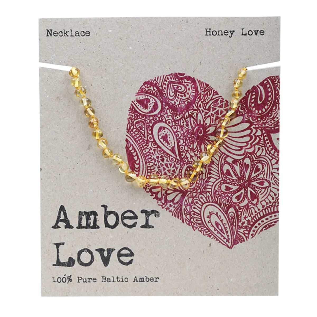 Amber Love Children's Necklace - 100% Natural Baltic Amber Honey Love - Perfect for Soothing Teething Pain & Stylish Kids' Accessories