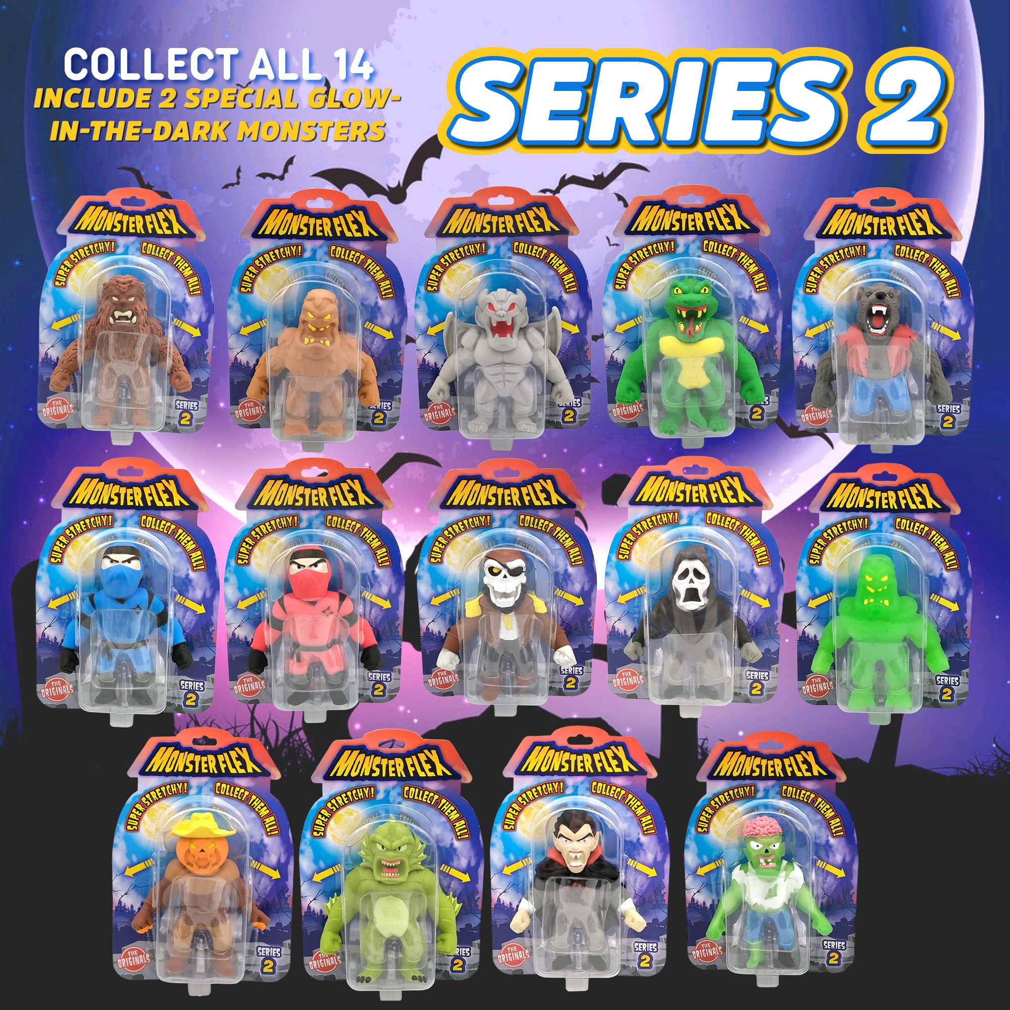 Monster Flex Stretchy Toys for Kids - 14 Unique Spooky Stretch Monsters Sensory Fidget Stress Relief Toys for Boys & Girls | Perfect for Birthday Gifts, Party Favors, Classroom Rewards & Anxiety Relief | Series 2 Reptile Man Edition