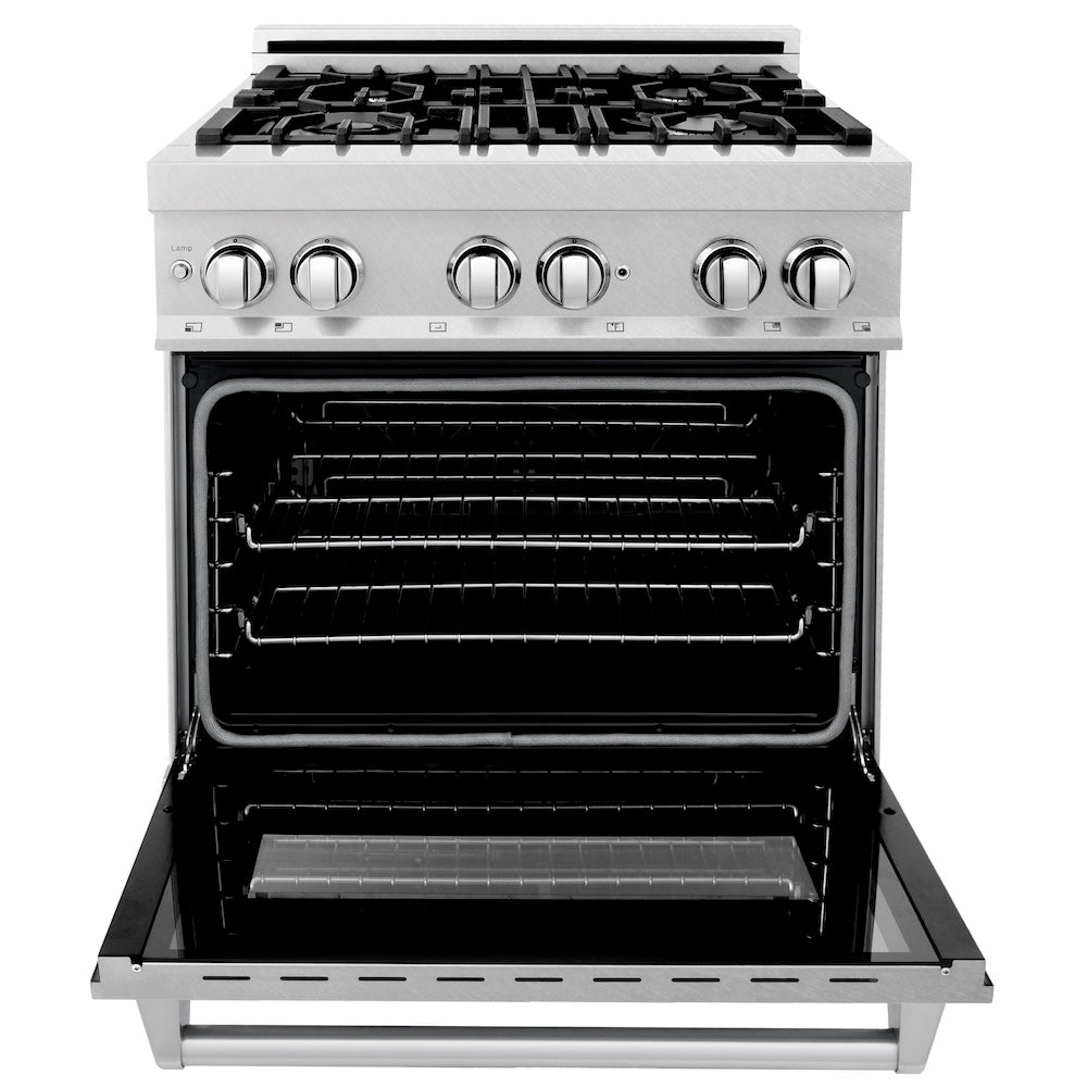 ZLINE 30 Inch Stainless Steel Kitchen Package - Dual Fuel Range, Ducted Range Hood & Tall Tub Dishwasher (3KP RASRH30 DWV) | Professional Cooking & Entertaining Solution