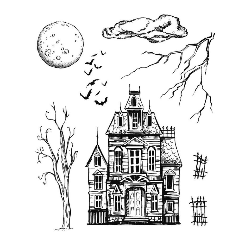 Halloween Silicone Stamp Set - Moon, Tree, Bats, Clouds & Branches for DIY Card Making, Scrapbooking, Paper Crafts - Perfect for Handmade Greeting Cards, Photo Albums & Home Decor (Spooky Theme)