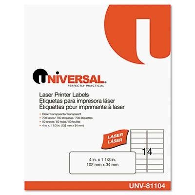 Universal One - 700 Clear Laser Printer Permanent Labels 1-1/3