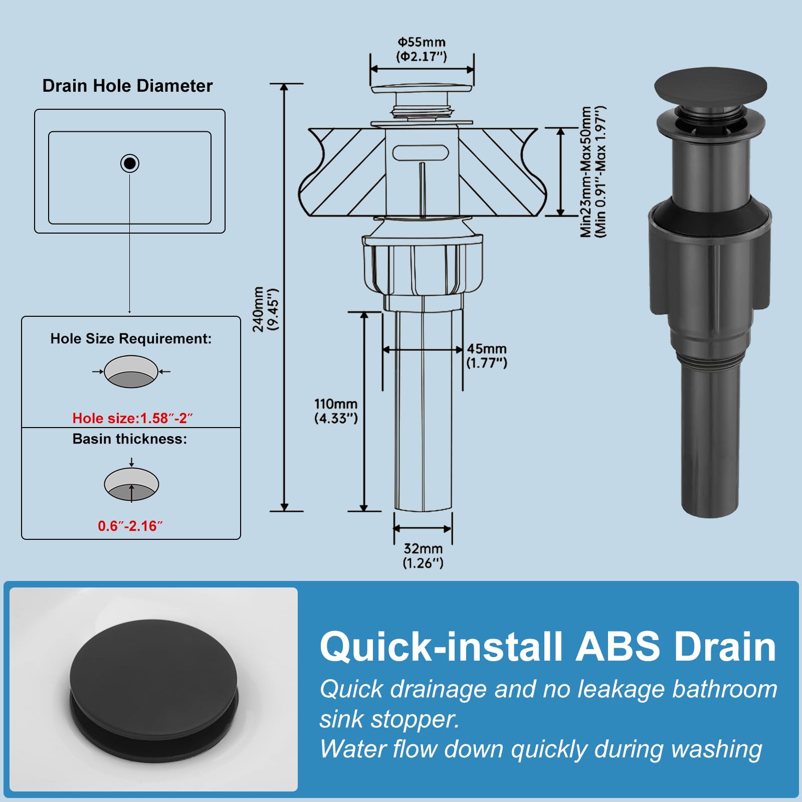 Modern Matte Black Bathroom Faucet with Pop-Up Drain - Single Handle Vessel Sink Faucet for Vanity & RV Use