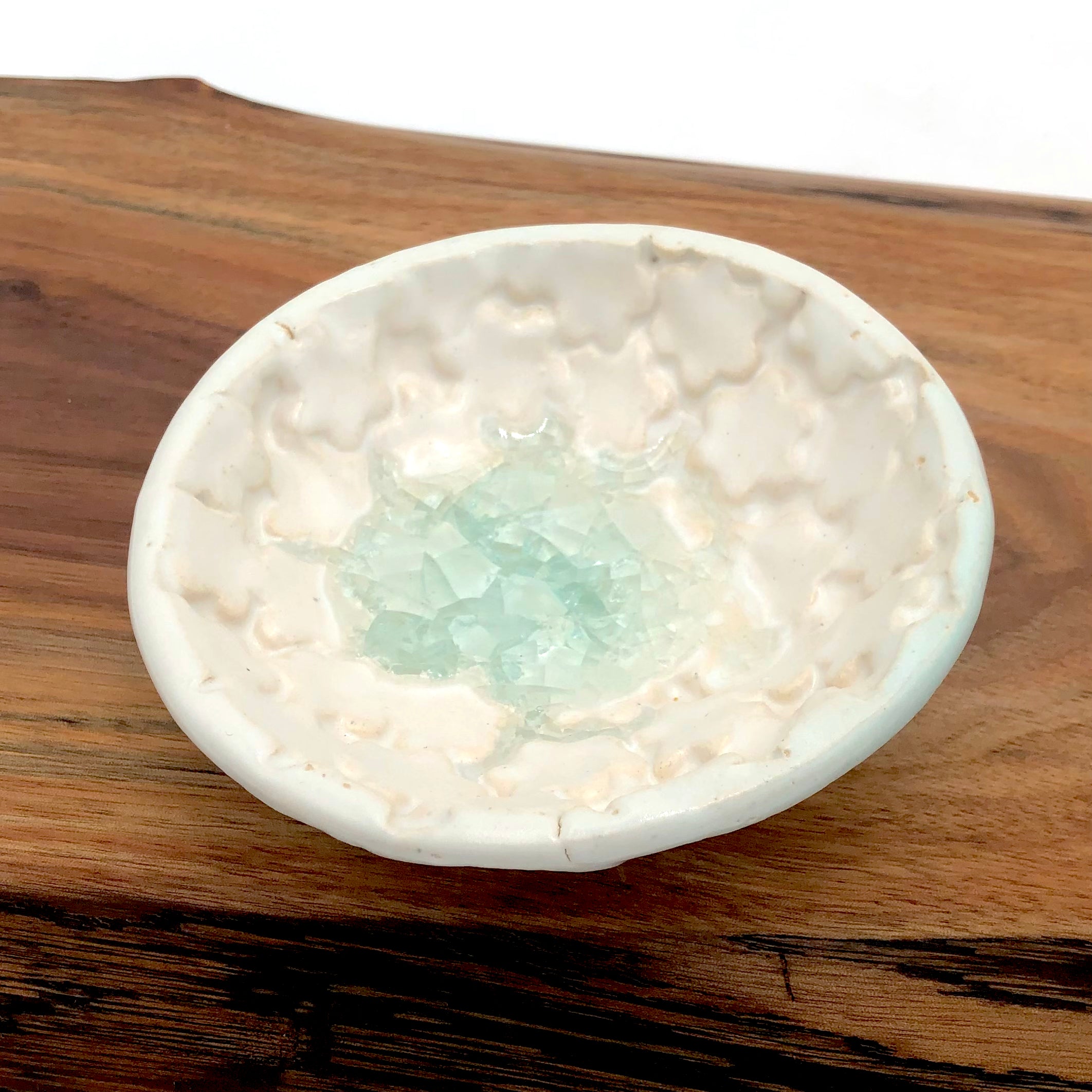 Cathy Broski Ceramic Jewelry Bowl with Glass Bottom - Elegant Storage for Rings, Earrings & Necklaces - Perfect for Dresser, Vanity & Bathroom Organization (Assorted Designs)