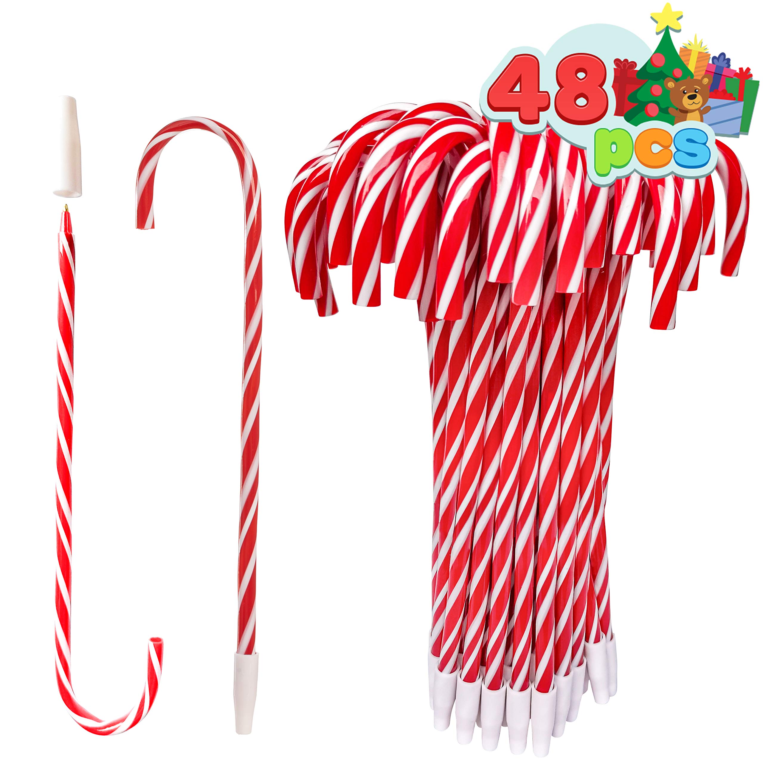 48 Pcs Christmas Candy Cane Ballpoint Pens with Snowman & Umbrella Design - Festive Holiday Stationery for School, Office, Party Favors & Gift Exchange