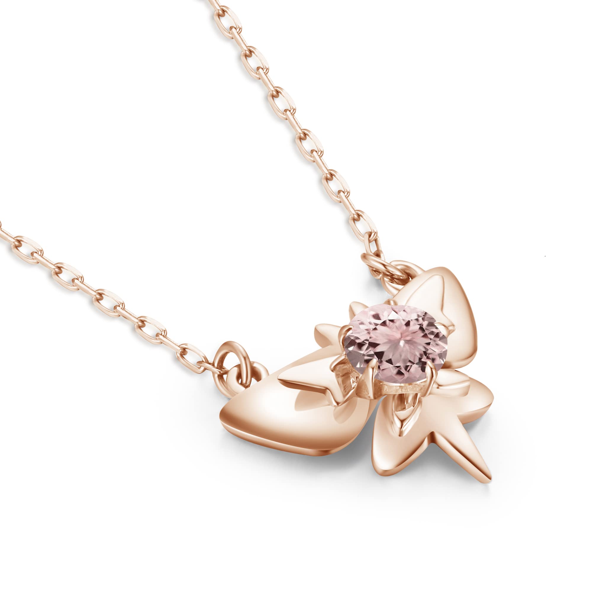 Morganite Butterfly Pendant Necklace - Dainty Gold Layering Charm Necklace - Alternative October Birthstone Jewelry - Minimalist & Tiny Necklace for Everyday Wear, Gift Giving & Special Occasions