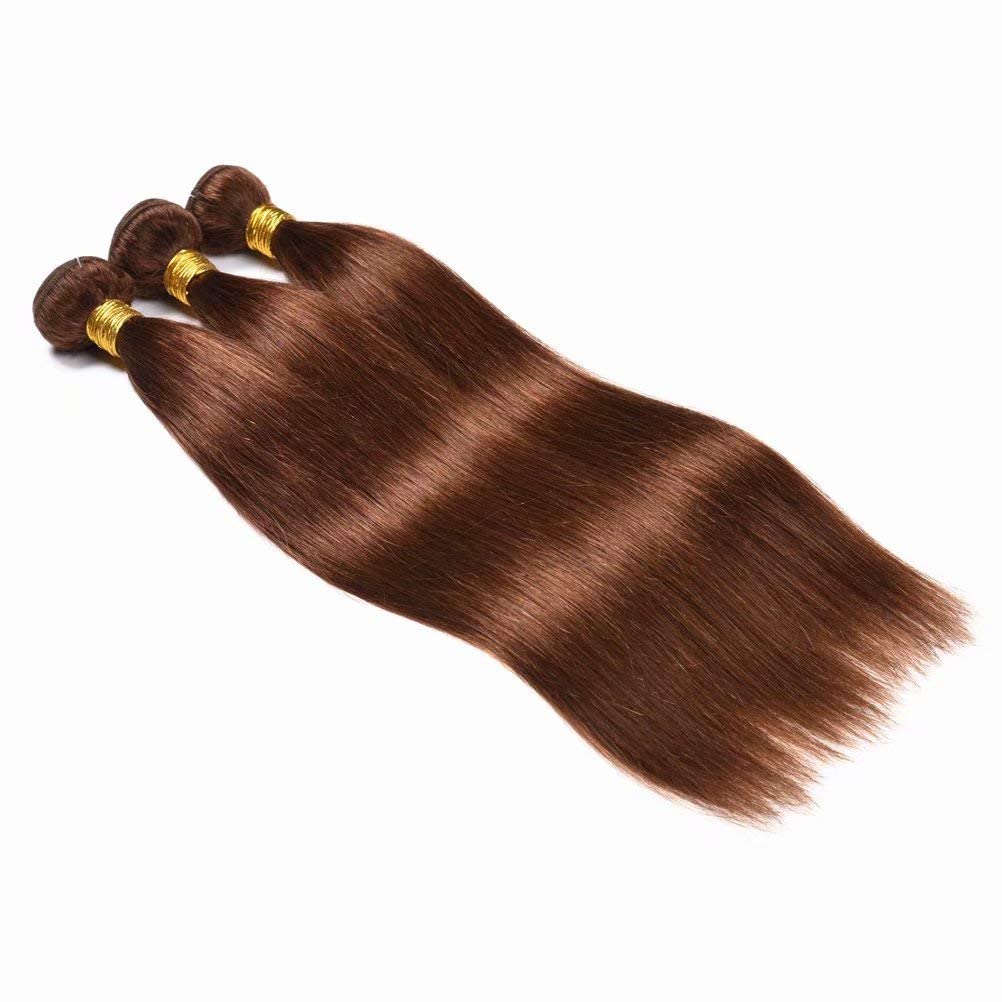 FEEL ME 100% Unprocessed Brazilian Virgin Human Hair Weave - 3 Bundles 18 18 18 Inch Silky Straight Hair Extensions (Light Brown, 300g) for Natural Look, Styling & Daily Wear