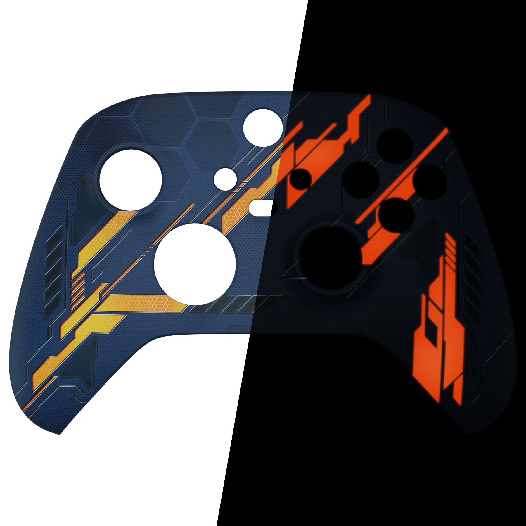 eXtremeRate Glow in Dark Orange Mecha Replacement Faceplate & Soft Touch Grip Shell Case for Xbox Series X/S Controller - Durable Gaming Accessory for Night Play & Enhanced Grip - Controller Not Included FX3T103