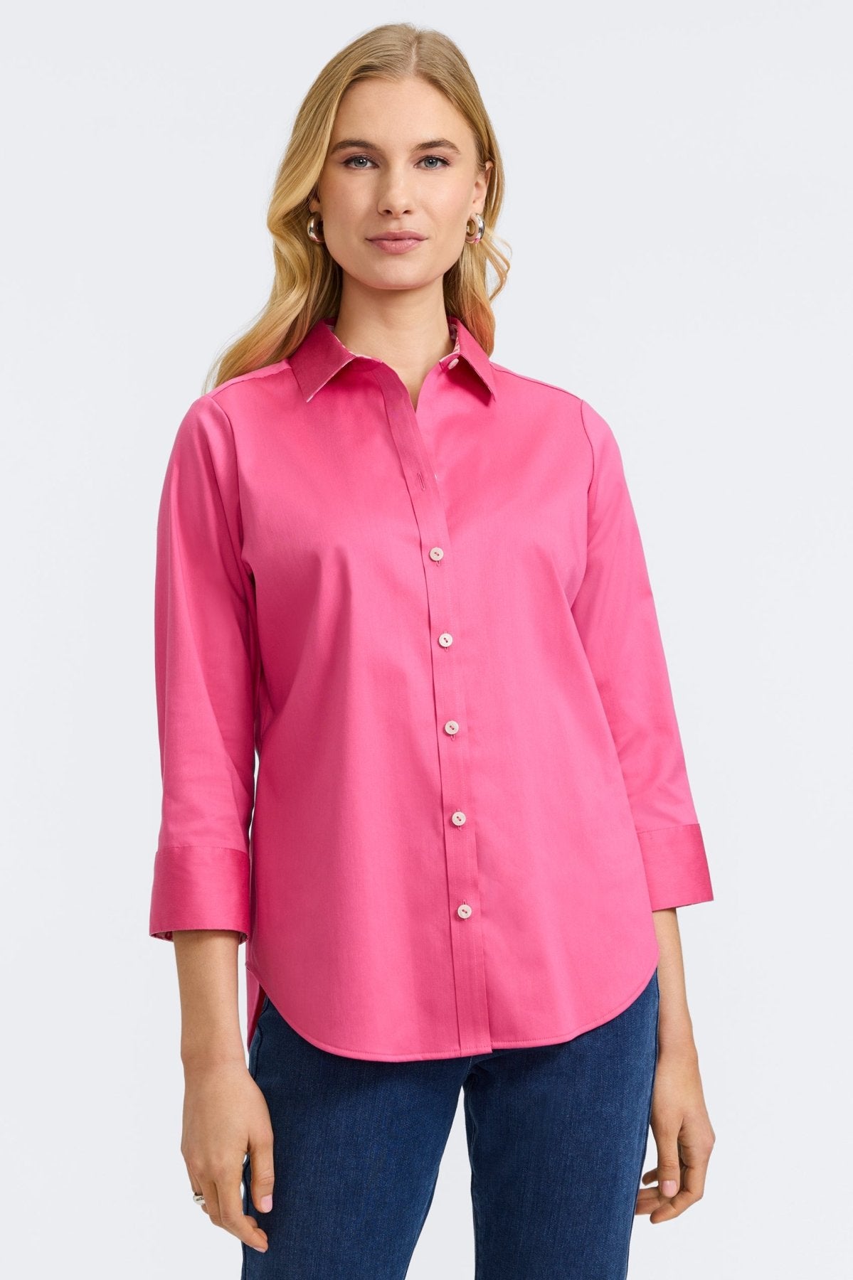 Margie No Iron Stretch Matte Sateen 3/4 Sleeve Shirt for Women - Wrinkle-Free Comfort Blouse for Office, Travel & Casual Wear