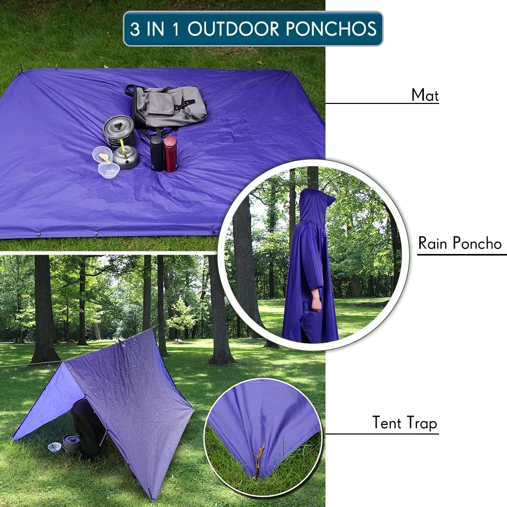 Waterproof Hooded Rain Poncho for Men & Women - Lightweight Military Style Raincoat for Outdoor Activities, Camping, Hiking, Fishing - Perfect for Emergency Weather Protection