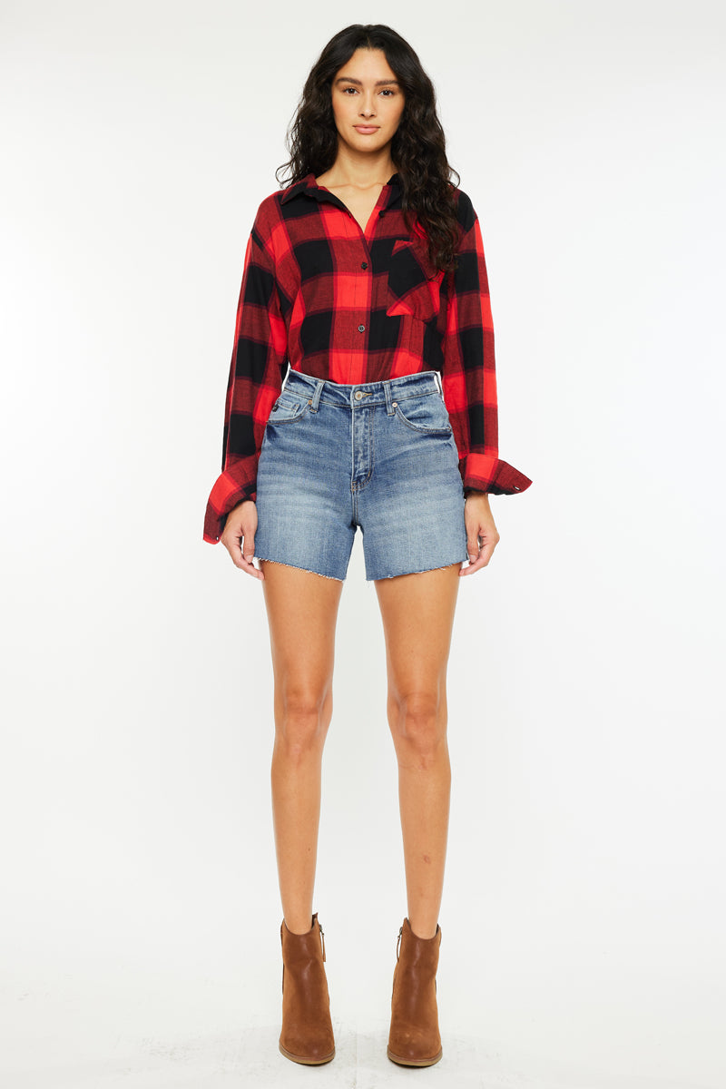 Saskia High Rise Shorts for Women - Comfortable Stretchy Denim Shorts with Pockets | Perfect for Summer, Casual Outfits, and Beach Vacations