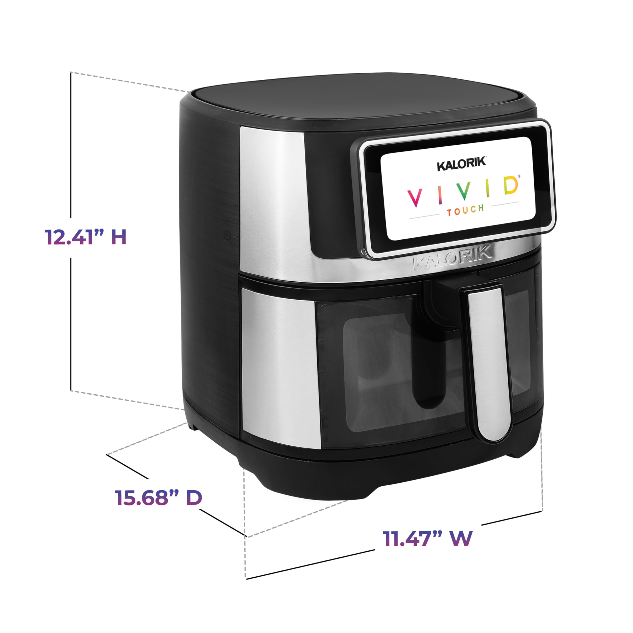 Kalorik VIVID TOUCH 5QT Air Fryer with Digital Touchscreen - 12 Food Presets, View Window & 1500W Power - Stainless Steel Countertop Oven for Healthy Frying, Baking & Roasting - Perfect for Family Meals & Party Snacks