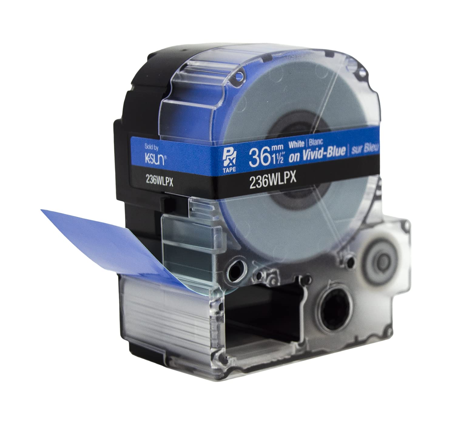Epson LABELWORKS 236WLPX PET Polyester Tape Cartridge - White on Blue Label Maker Tape - 1.5