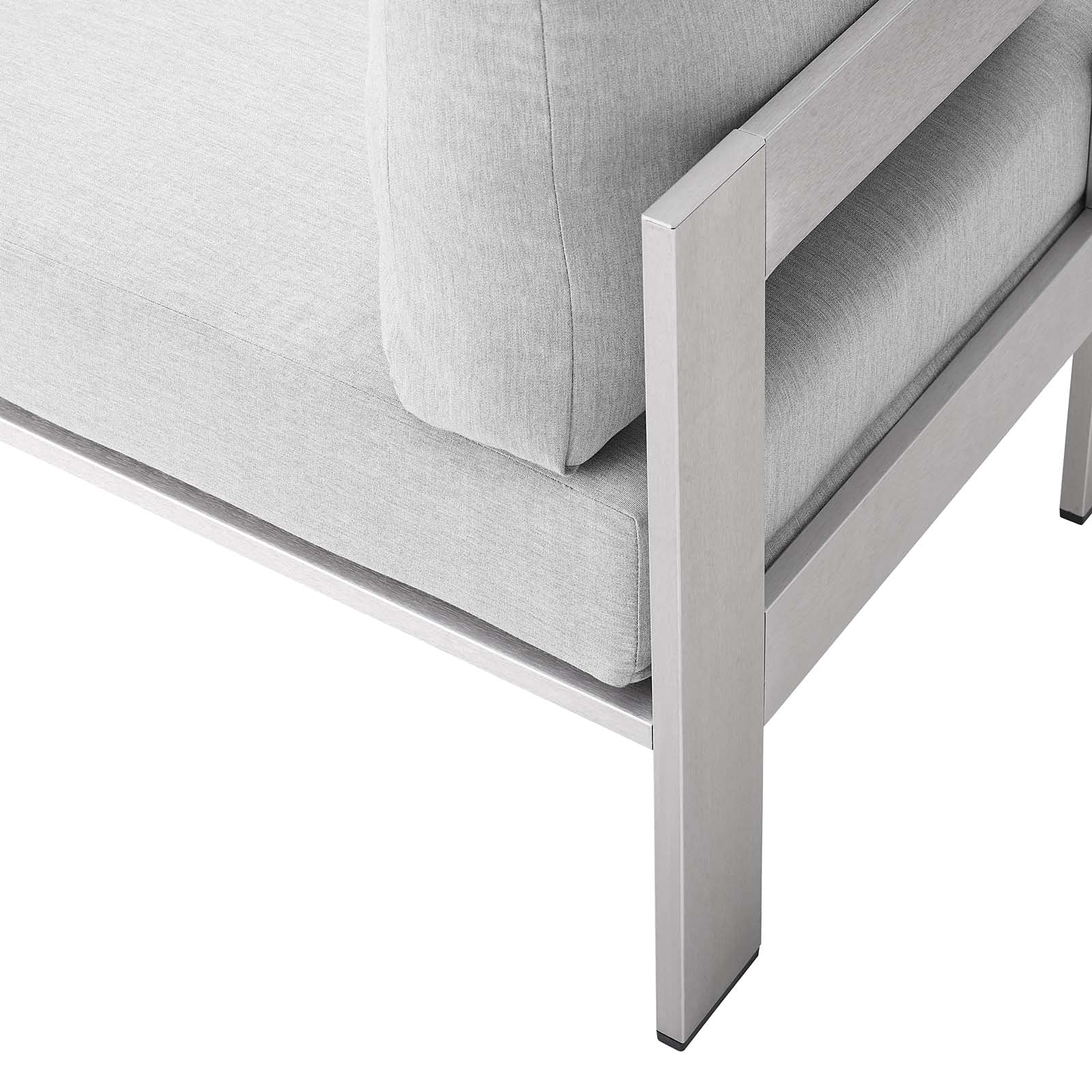 Modern Outdoor Patio Lounge Chair & Table Set - Silver Grey Fabric & Aluminum Furniture for Garden, Cafe, Poolside Relaxation