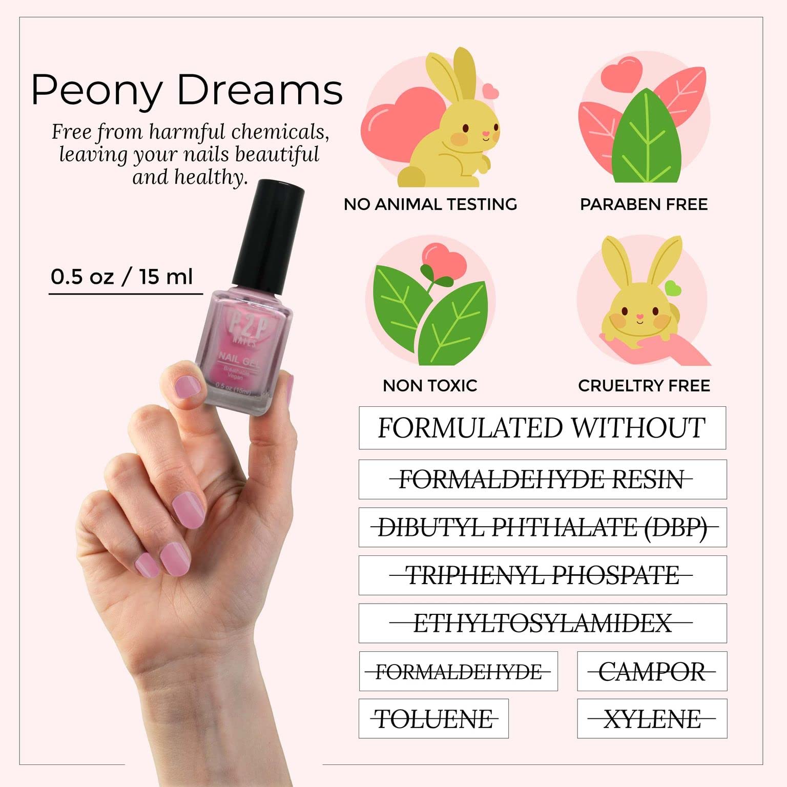 Vegan Pink Nail Gel Polish - Quick Dry Long Lasting Nail Art Gel with Smooth Texture - Vibrant Colors for Stylish Women (Peony Dreams) - Perfect for Manicures, Pedicures & Salon Quality Nails at Home
