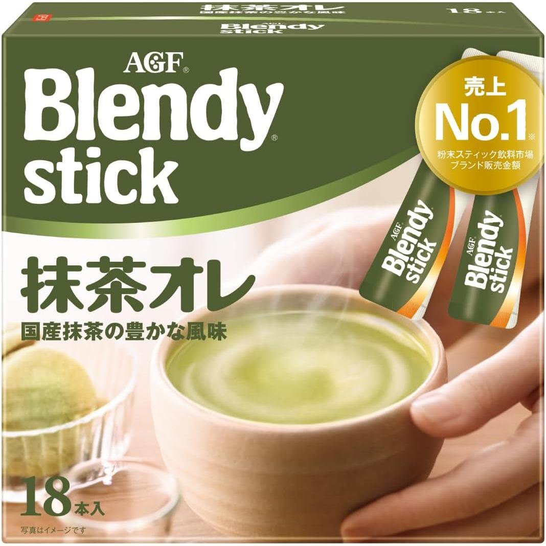 AGF Blendy Stick Matcha au Lait (Matcha Green Tea Latte) 18 Sticks - Instant Japanese Green Tea Powder for Easy Homemade Lattes, Perfect for Breakfast, Office Snacks or Afternoon Tea Time