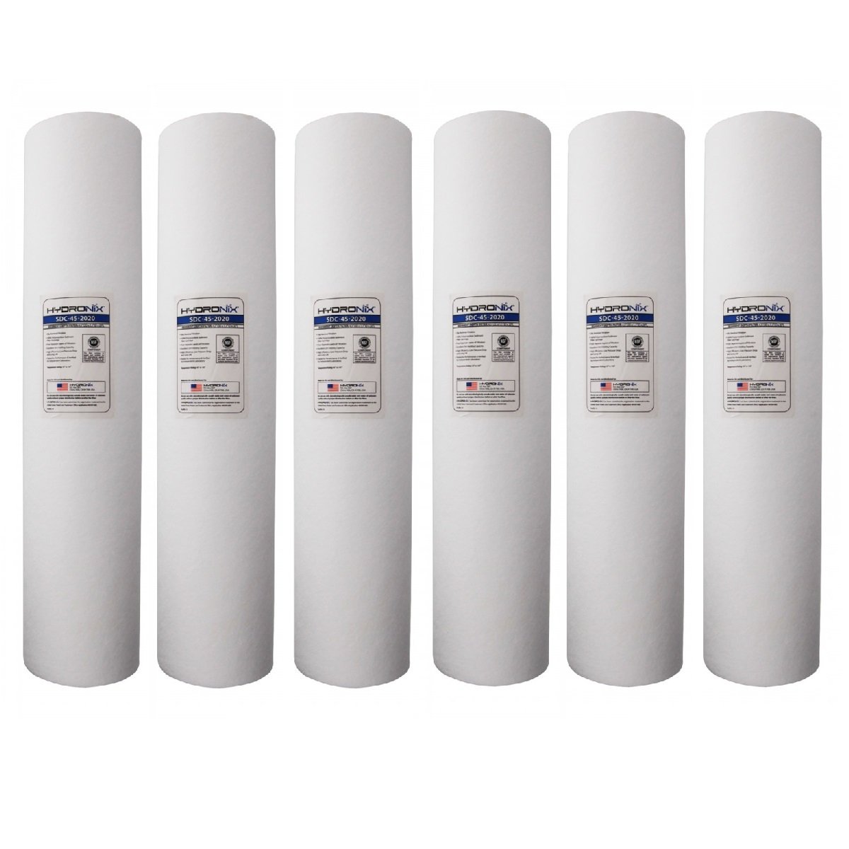 Hydronix SDC-45-2020 20 Micron 20-Inch Whole House Sediment Water Filter Cartridge - 6 Pack for Clean Drinking Water, Shower & Appliance Protection
