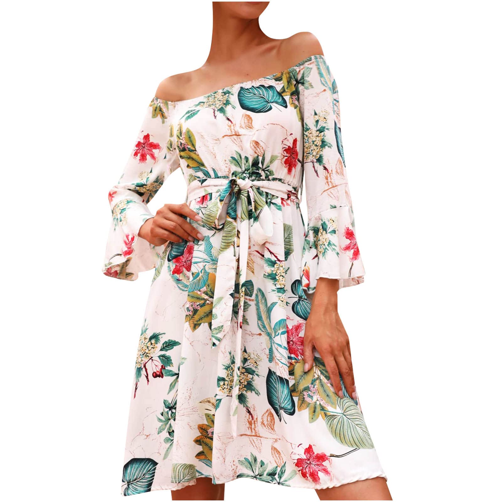 Plus Size Summer Dresses for Women - Stretchy Bandage Wrap Long Sleeve Floral Print Mini Dress | Casual Party, Beach Vacation, Date Night Outfits