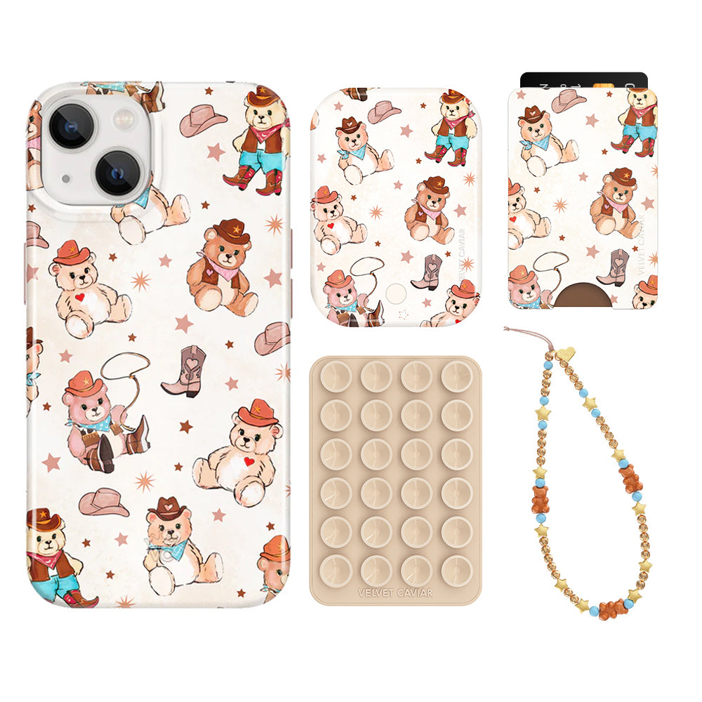 Cowboy Teddy iPhone Wallet Case with Card Holder - Stylish & Functional Phone Accessory for Western Lovers | Perfect for Rodeos, Concerts, and Everyday Use