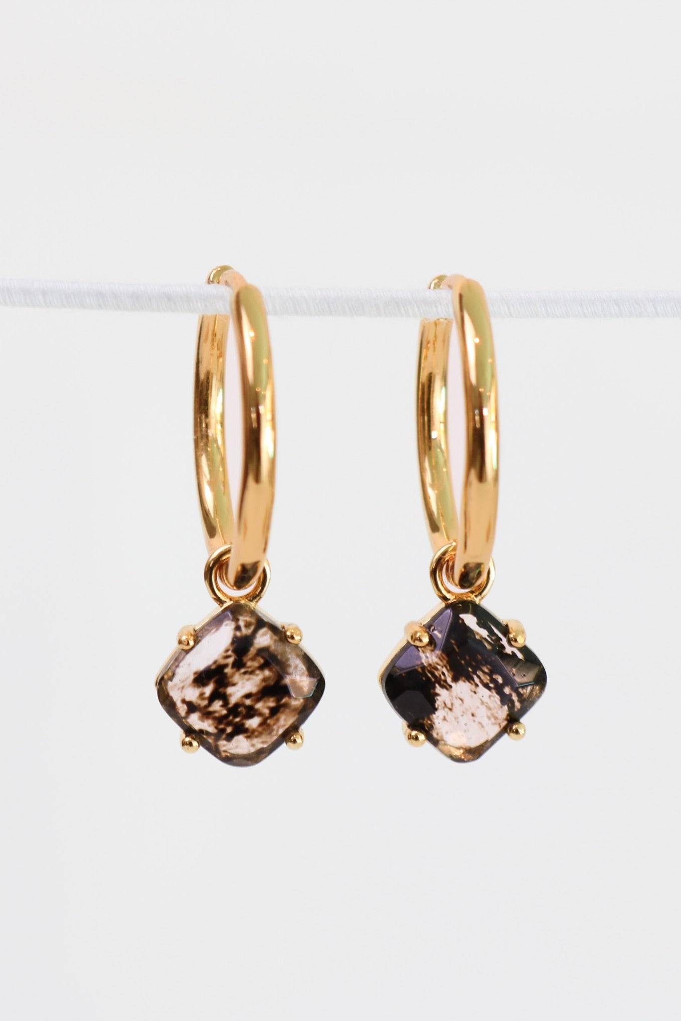 18k Gold Plated Herkimer Quartz Hoop Earrings for Women - Elegant Dangle Earrings for Party, Wedding & Everyday Wear