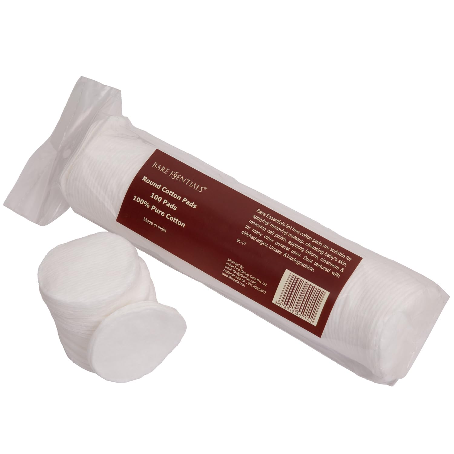 Bare Essentials 100% Organic Cotton Round Pads (100 Count) - Gentle Makeup Remover & Skincare for Face & Eyes