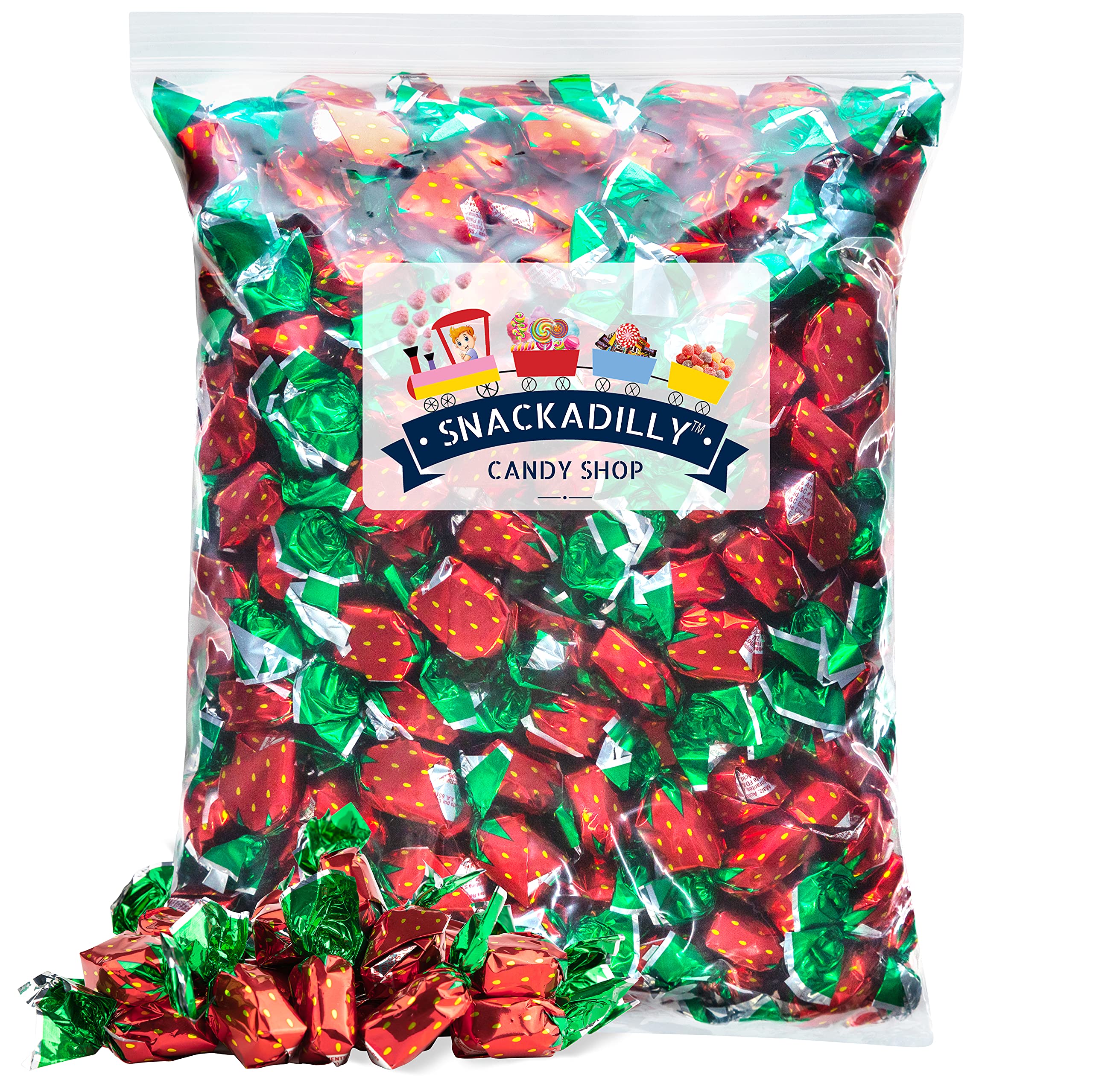 Strawberry Bon Bon Hard Candy - 3 lbs Bulk Bag of Delicious Individually Wrapped Red Candies for Parties, Weddings & Office Treats