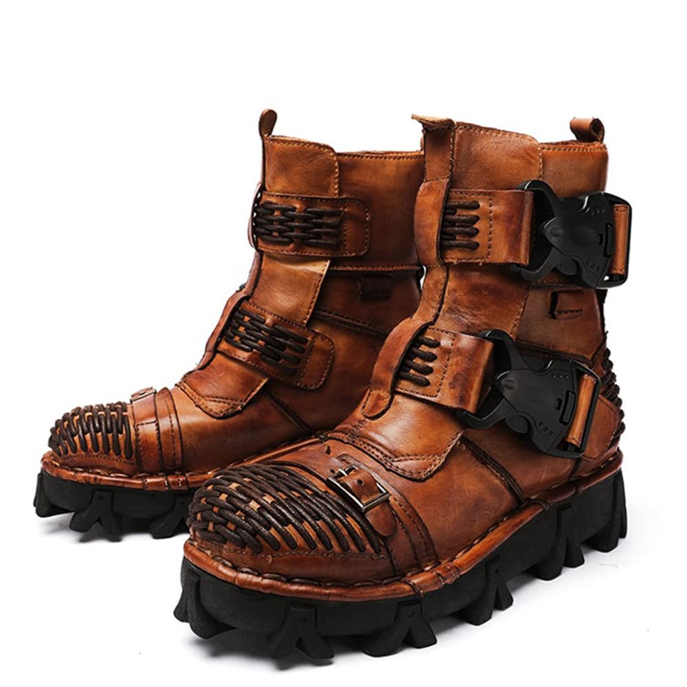Men's Combat Motorcycle Leather Boots - Soft & Comfortable Ankle Boots for Riding, Outdoor & Work - Durable Biker Boots for Men