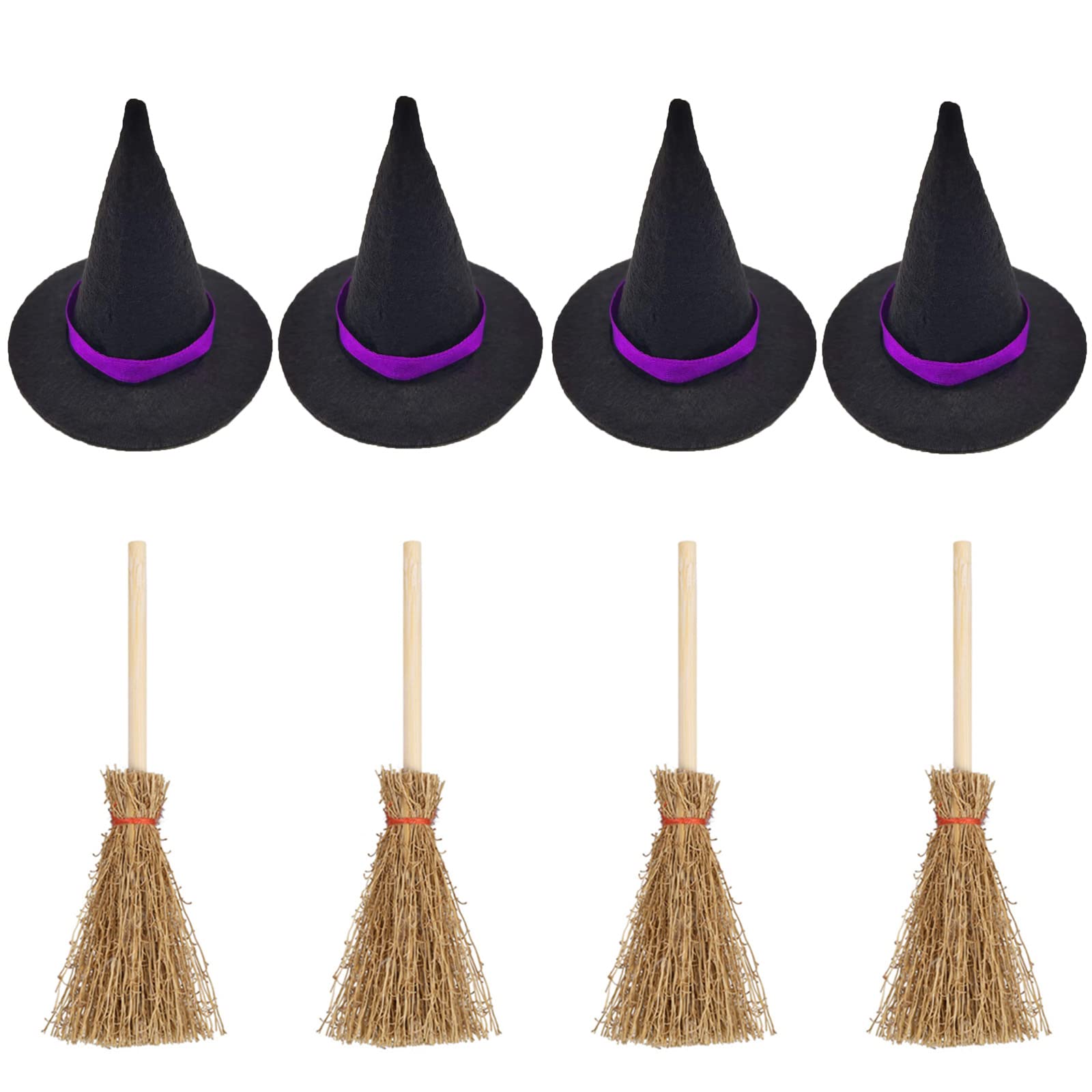 Mini Witch Hats & Mini Broom Set - Halloween Party Decorations, Wizard Accessories for Birthday, Wedding & DIY Crafts - Perfect for Halloween Decor, Costume Parties & Themed Events