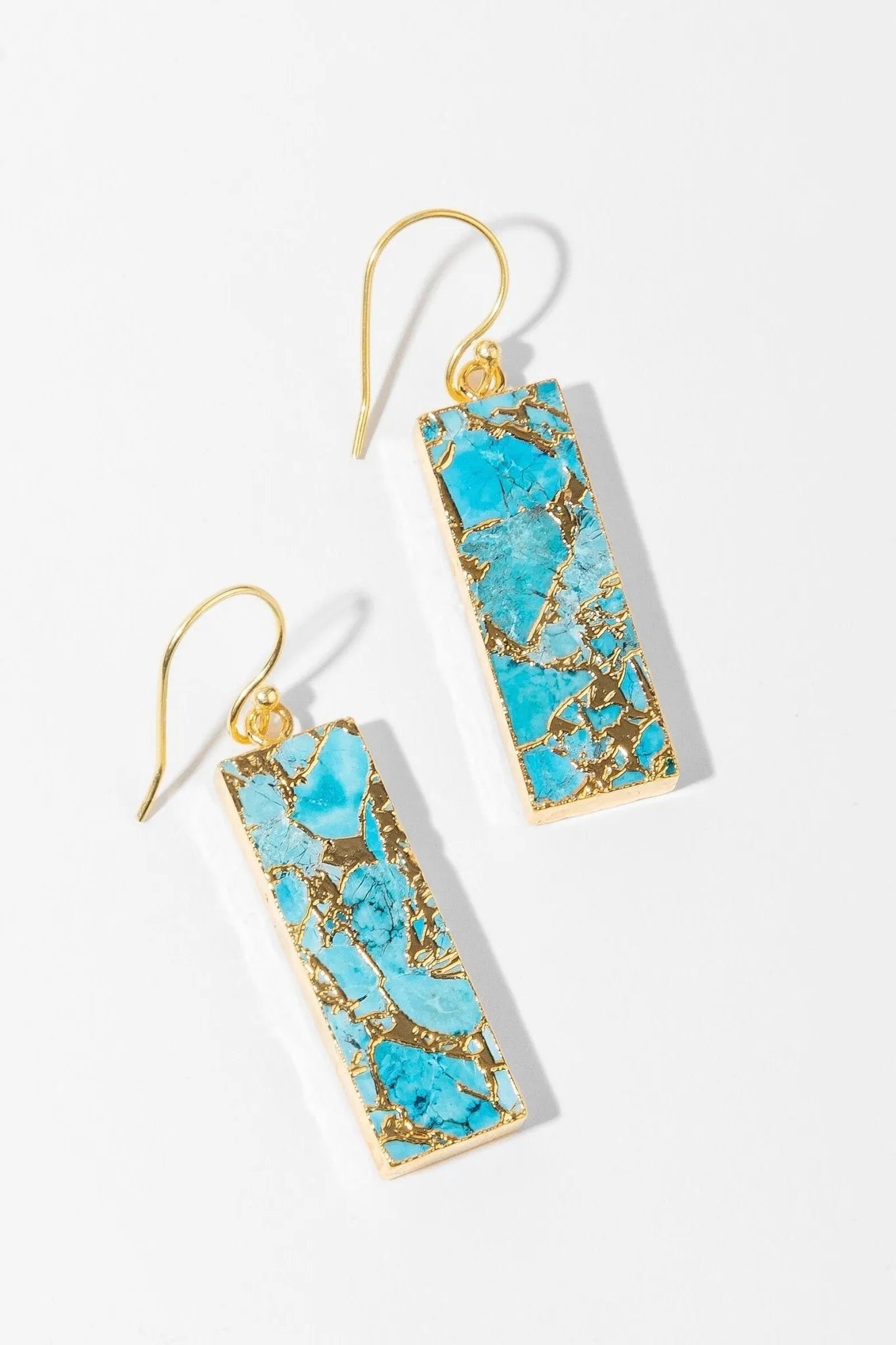 Gemstone Rectangle Mojave Earrings for Women - Elegant Boho Dangle Earrings with Natural Stones - Perfect for Parties, Weddings & Everyday Wear