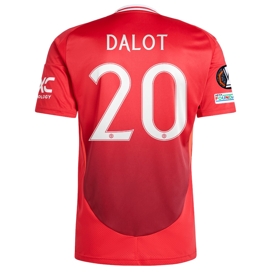 Adidas Manchester United Diogo Dalot Home Jersey 2024/25 with Europa League Patches - Authentic MUFC Red Soccer Shirt for Fans & Players - Perfect for Matchdays, Training & Football Enthusiasts