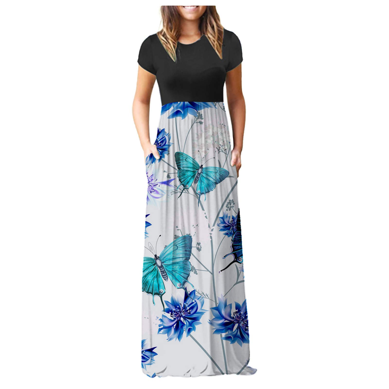 QWKLEAJ Plus Size Loose Empire Waist Long Maxi Dresses for Women - Casual & Formal Sundresses with Pockets | Perfect for Beach, Wedding & Summer Outfits