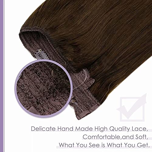 Premium Fish Line Halo Hair Extensions with Invisible Clips - Seamless 100% Human Hair Extensions for Length & Volume - Perfect for Weddings, Parties & Daily Styling