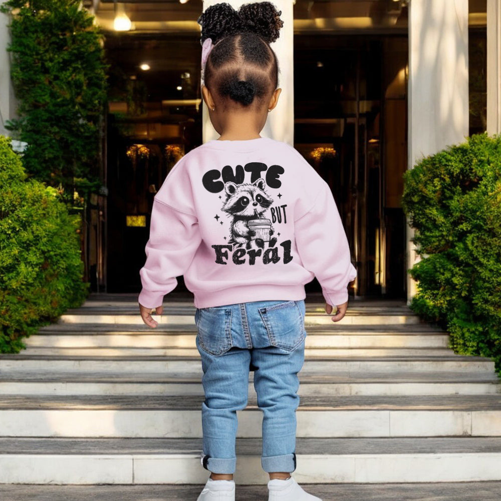 Cute But Feral Raccoon Graphic Back Print Sweatshirt - Trendy Animal Hoodie for Casual Wear & Street Fashion