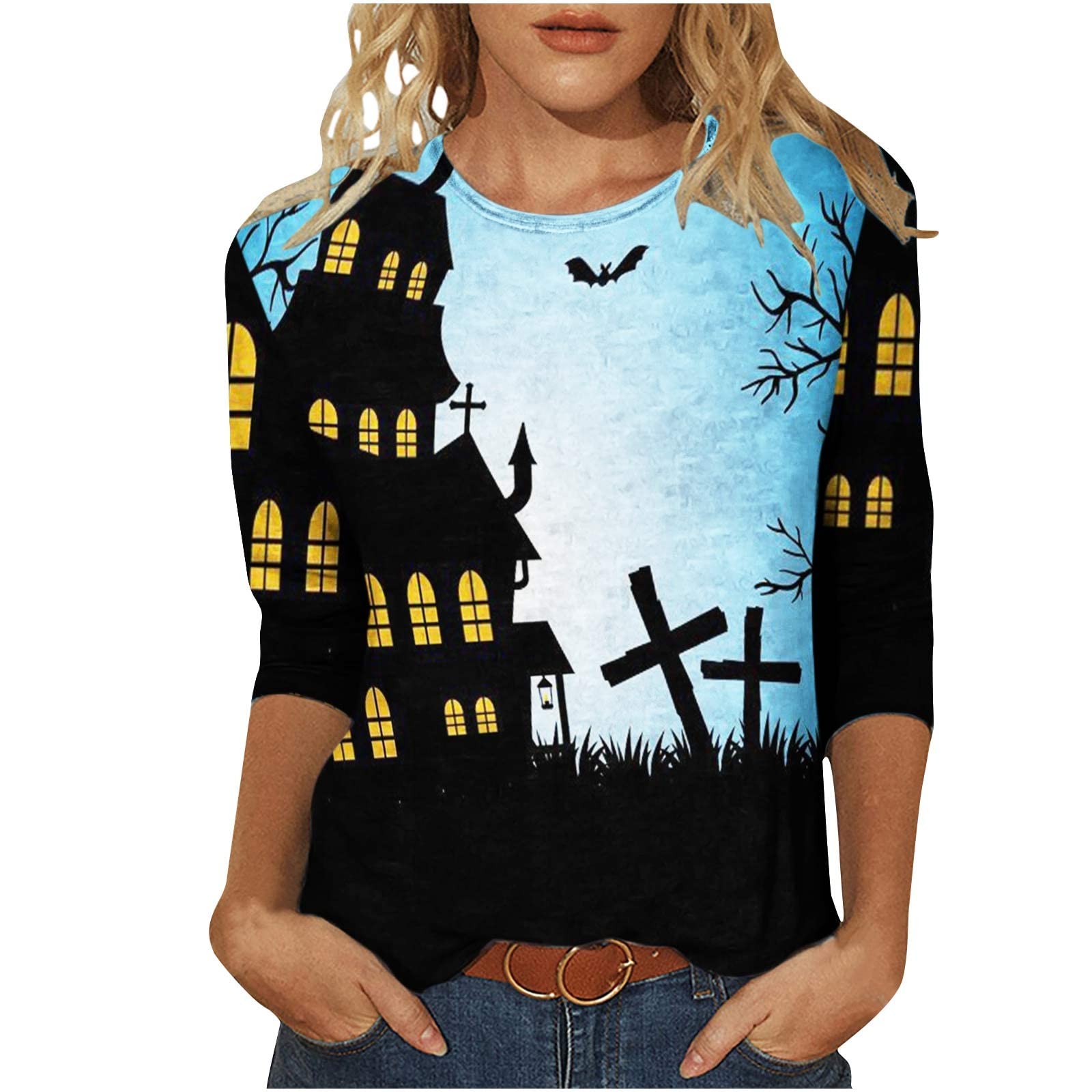Women's Halloween Tunic Sweatshirt - Casual Long Sleeve Top for Fall & Holiday Season | Perfect for Pumpkin Patch, Costume Parties & Cozy Autumn Outfits