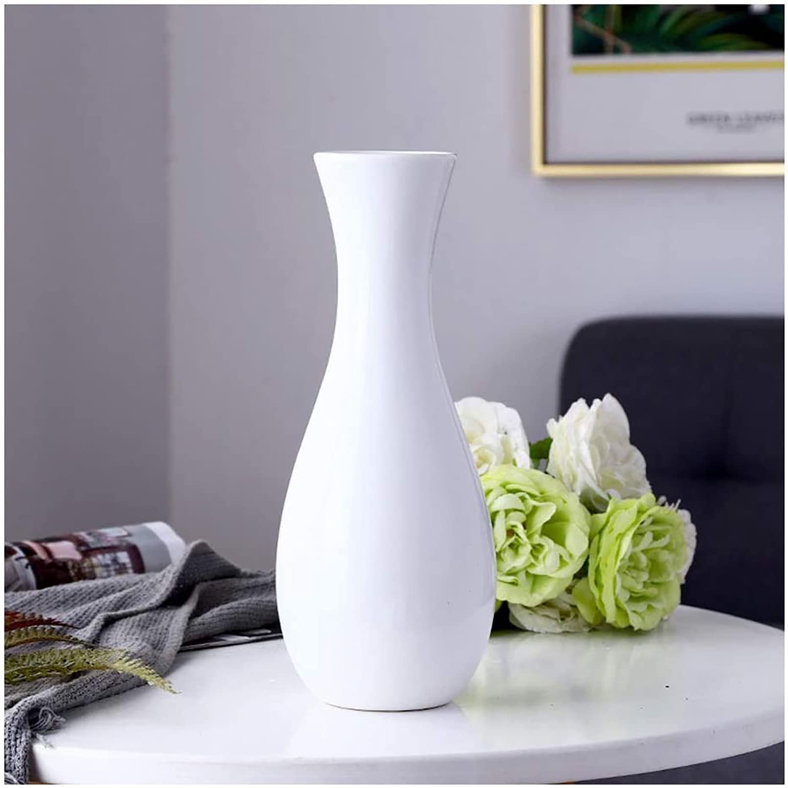 Modern White Ceramic Vase for Hydroponic Flowers - Simple & Elegant Home Decor for Living Room, TV Cabinet, and Office - Perfect for Floral Arrangements and Interior Design