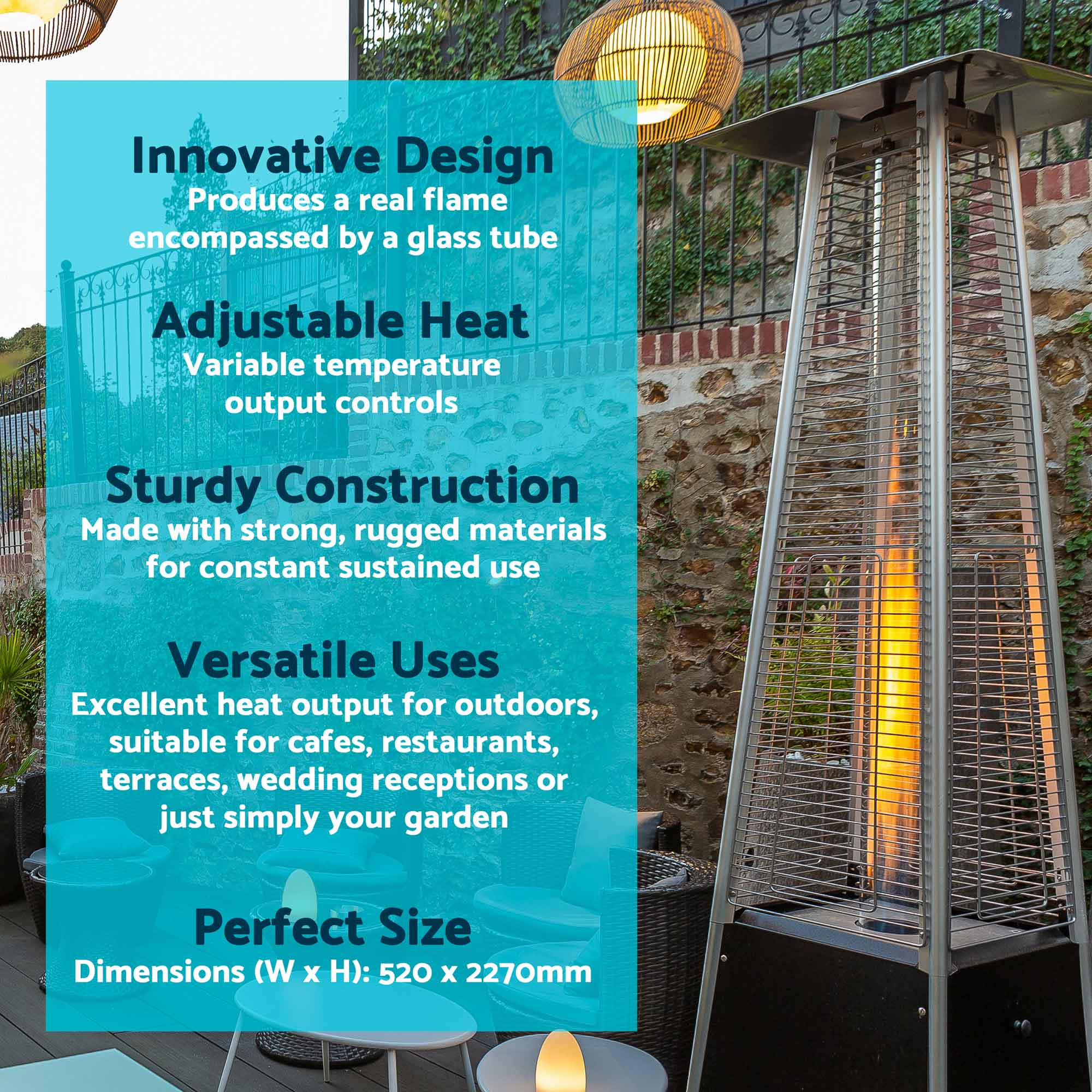 13kW Pyramid Gas Patio Heater for Outdoor Commercial & Home Use - Includes Protective Cover (Black, Model DG224) - Perfect for Restaurants, Backyards & Patio Parties