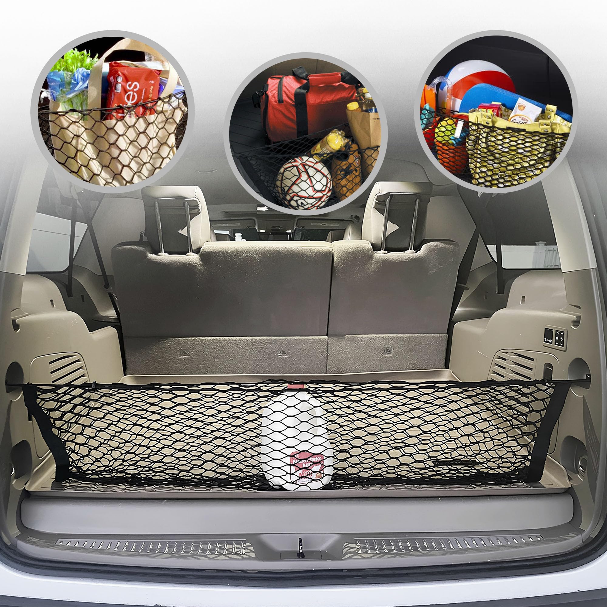 Premium Elastic Trunk Cargo Net for Chevrolet Tahoe 2015-2025 - Envelope Style SUV Luggage Organizer & Storage Solution - Durable Car Accessory for Travel, Camping & Road Trips