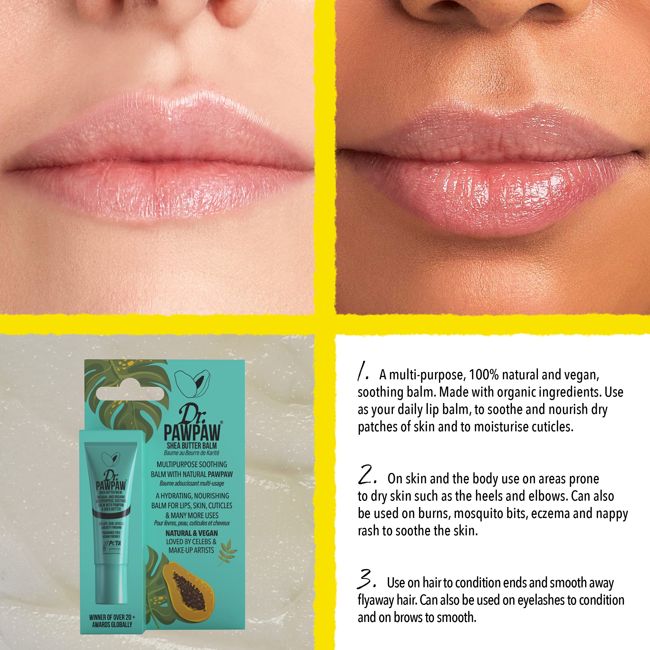 Dr. PawPaw Shea Butter Multipurpose Balm Set - Hydrating Lip Moisturizer & Nourishing Balm for Lips, Skin, Hair - Vegan, All-Natural Skincare - 2-Piece Gift Set for Dry Skin Care & Daily Hydration