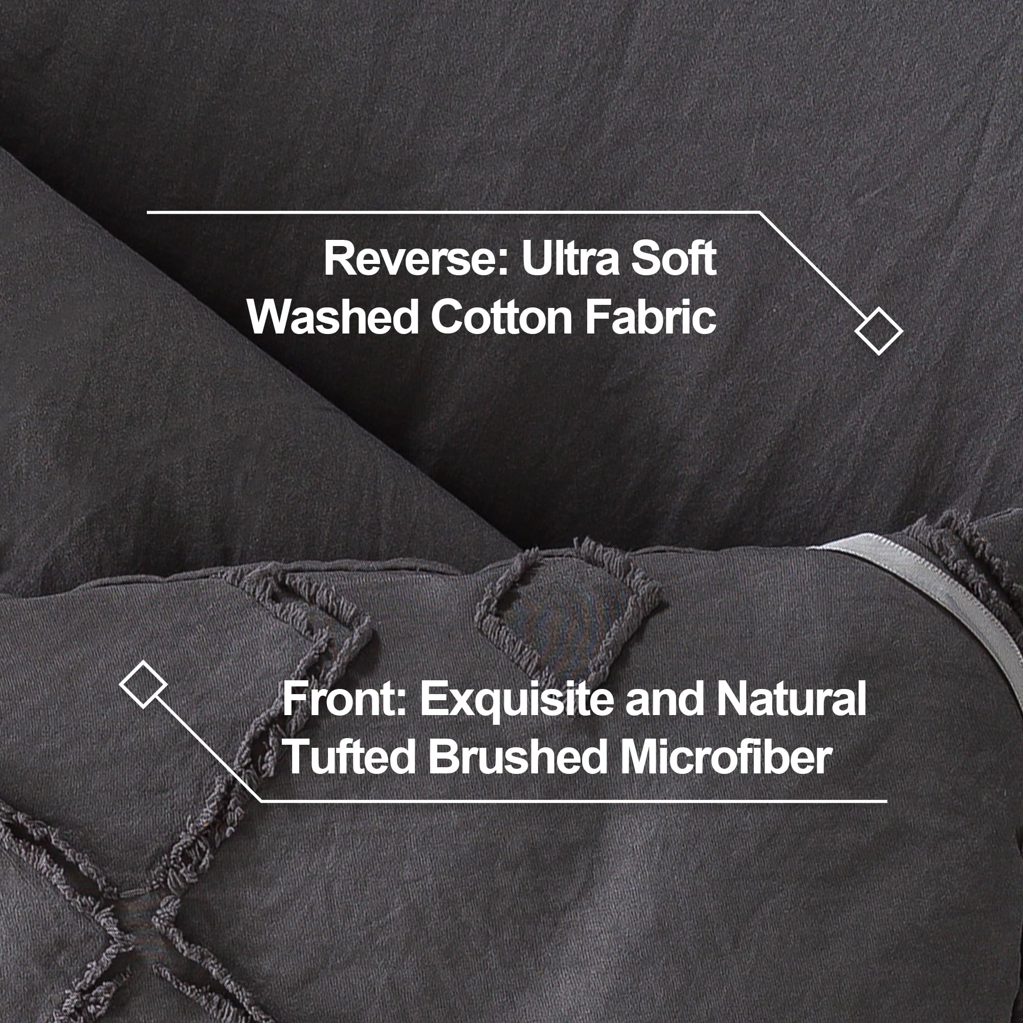 **Andency Dark Gray Tufted Comforter Set Full (79x90 Inch) – 3-Piece Boho Farmhouse Bedding with Microfiber Down Alternative, Geometric Design – Perfect for Cozy Bedrooms, Guest Rooms & Modern Farmhouse Decor**