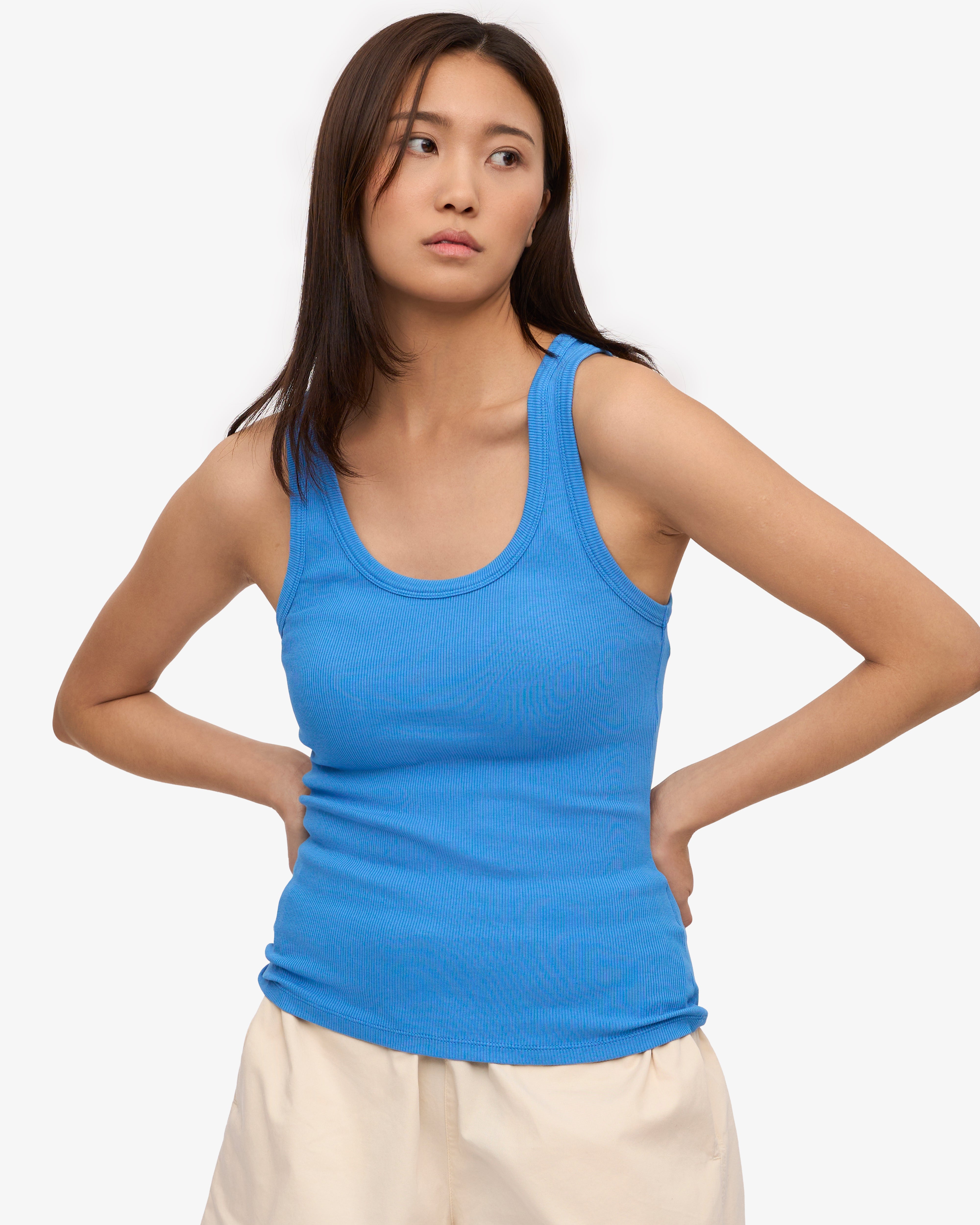 Organic Women's Ribbed Tank Top - Pacific Blue | Soft & Breathable for Yoga, Gym & Summer Outfits