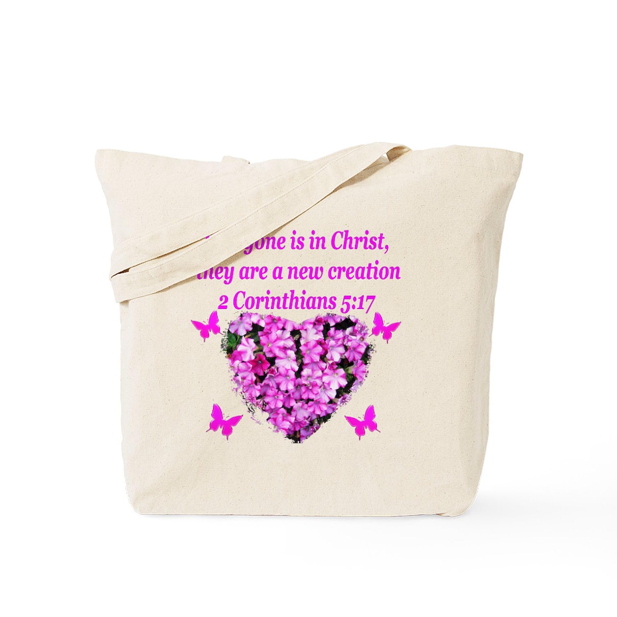 2 Corinthians 5:17 Inspirational Bible Verse Tote Bag - Natural Canvas Reusable Grocery Shopping Bag for Women, Church, Bible Study & Daily Use