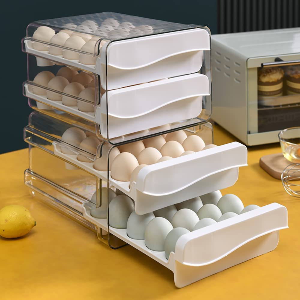 Clear Plastic Refrigerator Egg Storage Container with 2 Drawers & 40 Grids - Egg Holder Organizer for Kitchen Fridge | Perfect for Farm Fresh Eggs, Meal Prep & Space Saving