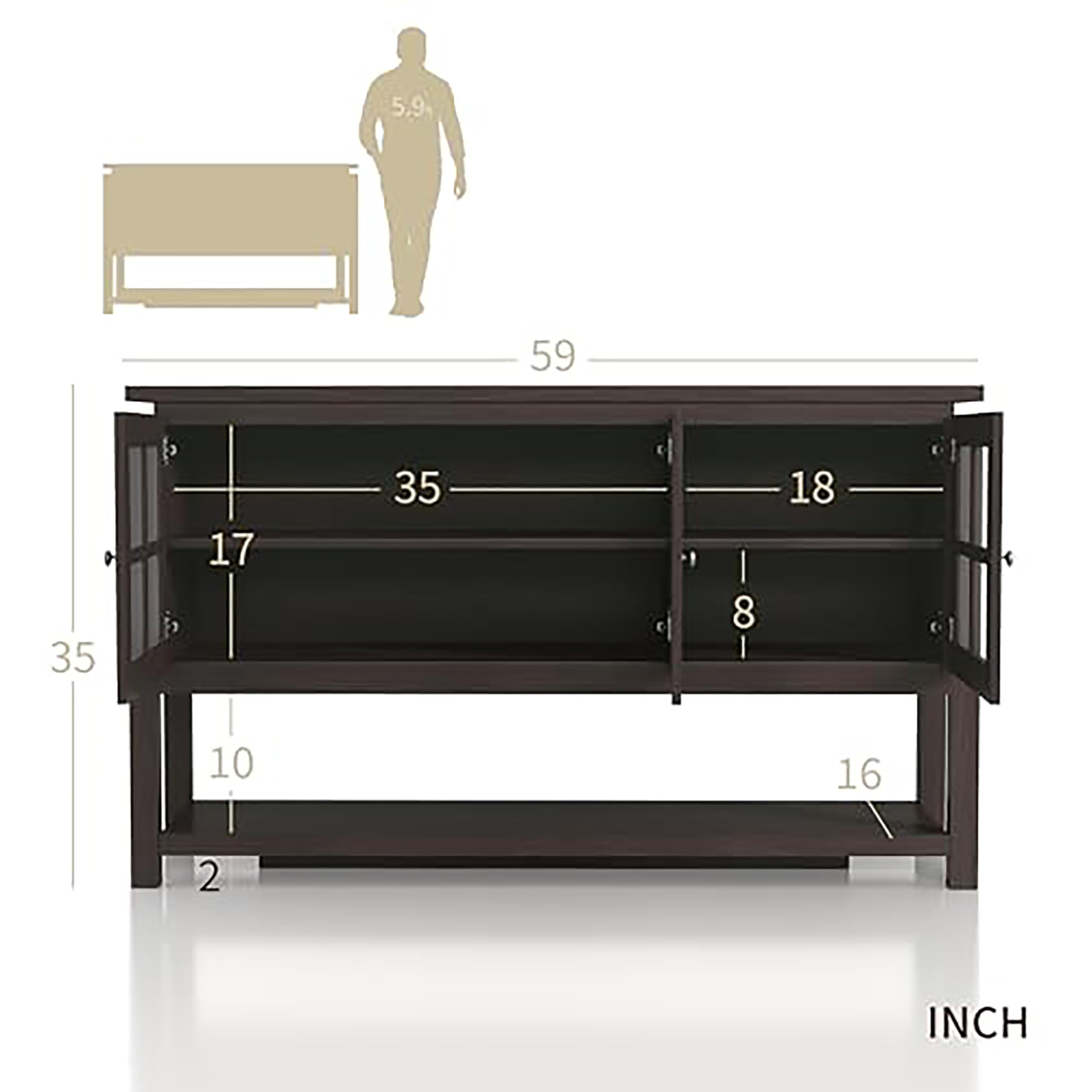 Furniture of America Julianna Farmhouse Sideboard Buffet Cabinet with Storage & Glass Doors - Solid Wood Kitchen Coffee Bar Console Table for Entryway, Dining Room, Living Room - Walnut Finish for Rustic Home Decor & Entertaining