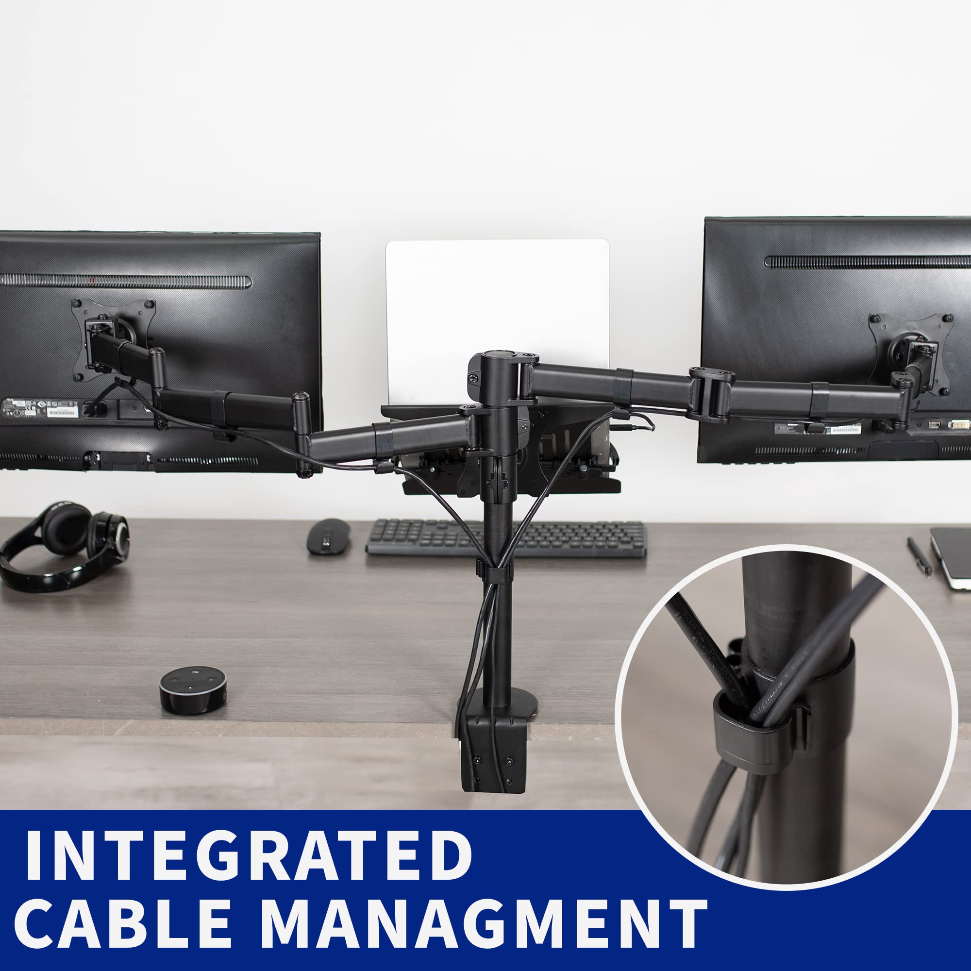 VIVO Dual Monitor and Laptop Mount Stand for 13-27 inch Screens & 10-15.6 inch Laptops | Adjustable Articulating Arms | Triple Screen Setup | Black (STAND-V013L) | Perfect for Home Office, Gaming, and Workspace Productivity
