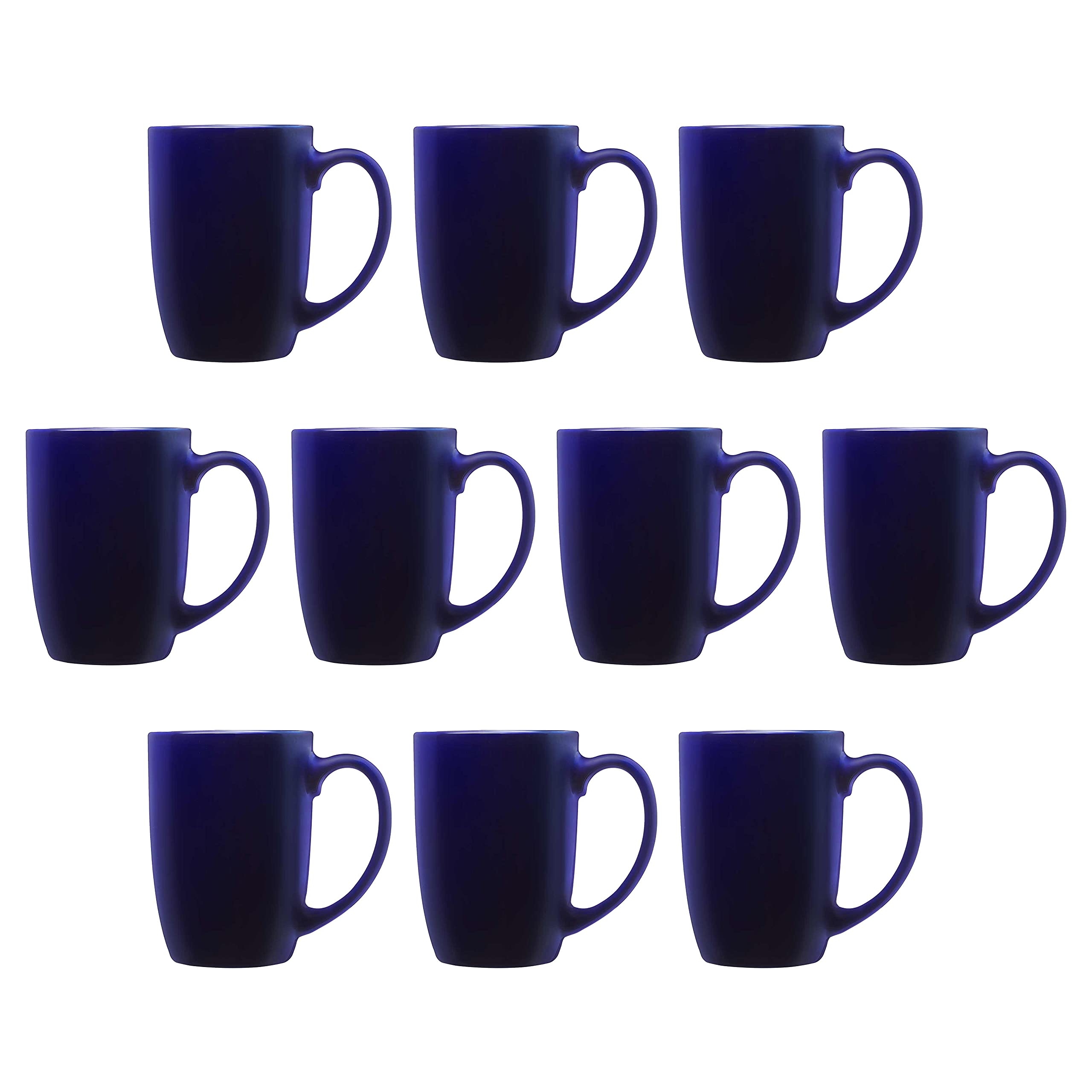 10-Pack Large 16oz Mocha Glossy Ceramic Coffee Mugs Set - Stoneware, Smooth, Durable C-Handle - Blue - Perfect for Home, Office, Restaurant & Gift Giving