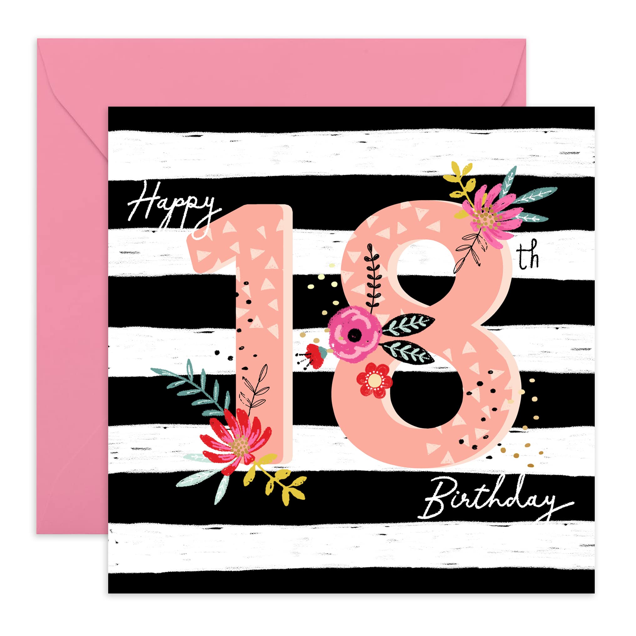 Happy 18th Birthday Card for Girls - Cute Birthday Greeting Card for Daughter, Sister & Teen - Includes Fun Stickers - Perfect for 18th Birthday Parties, Milestone Celebrations & Gift Giving
