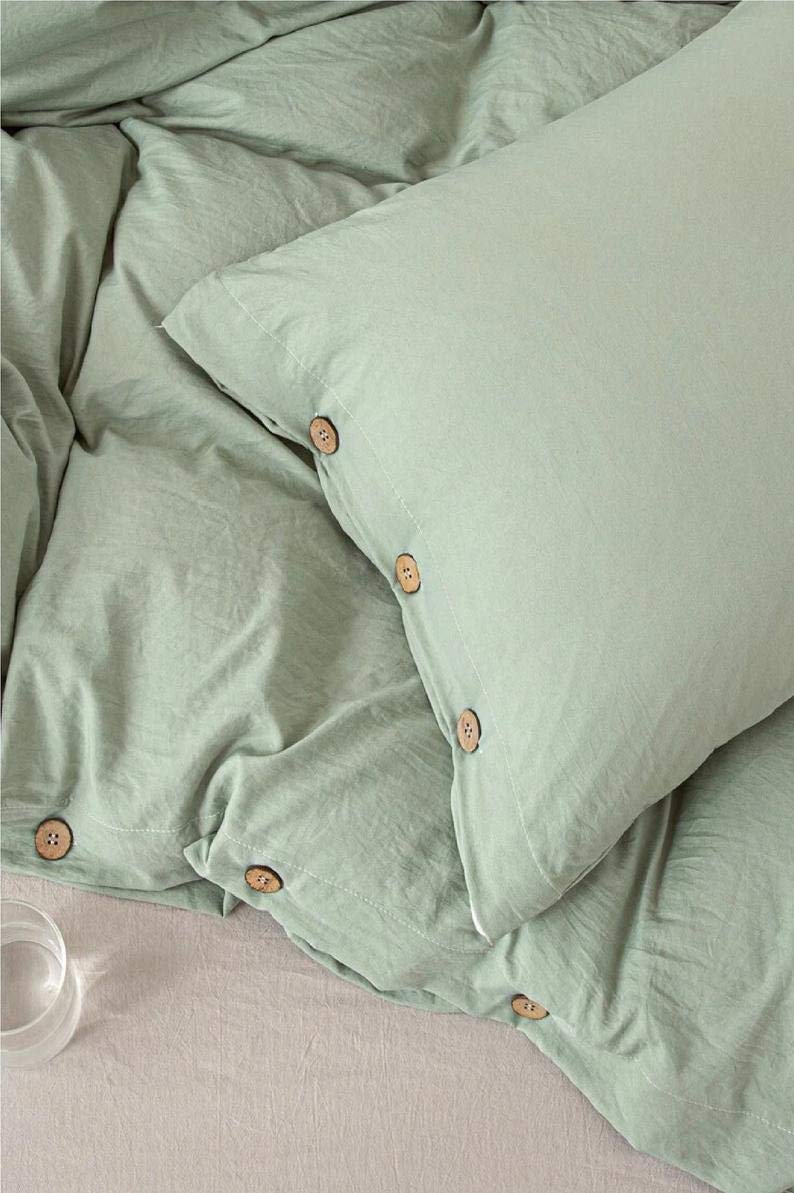 100% Cotton Sage Green Duvet Cover Set with Button Closure - King/Queen/Twin Size (3-Piece) | Soft & Breathable Bedding for Cozy Sleep | Perfect for Master Bedroom, Guest Room & Dorm
