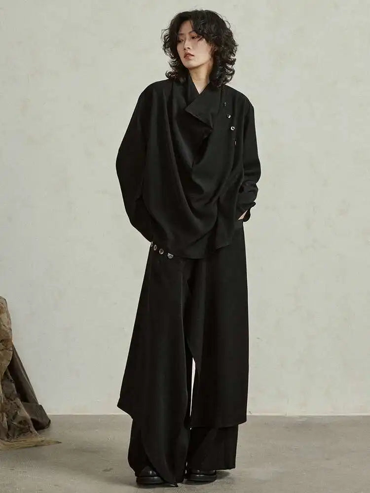 Women's Big Size T-Shirt & Wide Leg Pants Two-Piece Set - 2025 Trendy Turtleneck Long Sleeve Outfit for Spring & Autumn | Plus Size Casual Wear for Work, Travel & Everyday Fashion